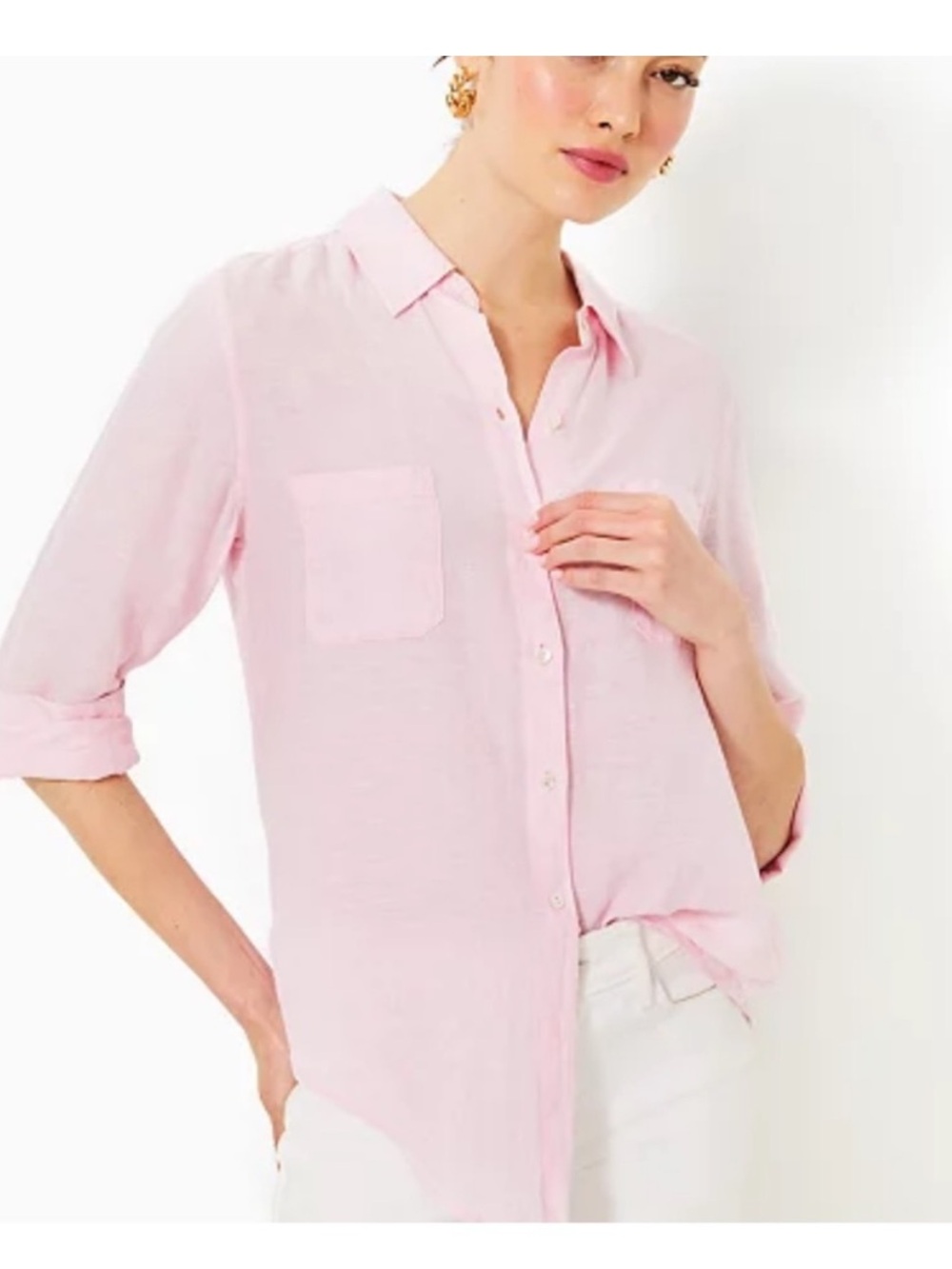Lilly Pulitzer Sea View Linen Button Down Urchin Pink